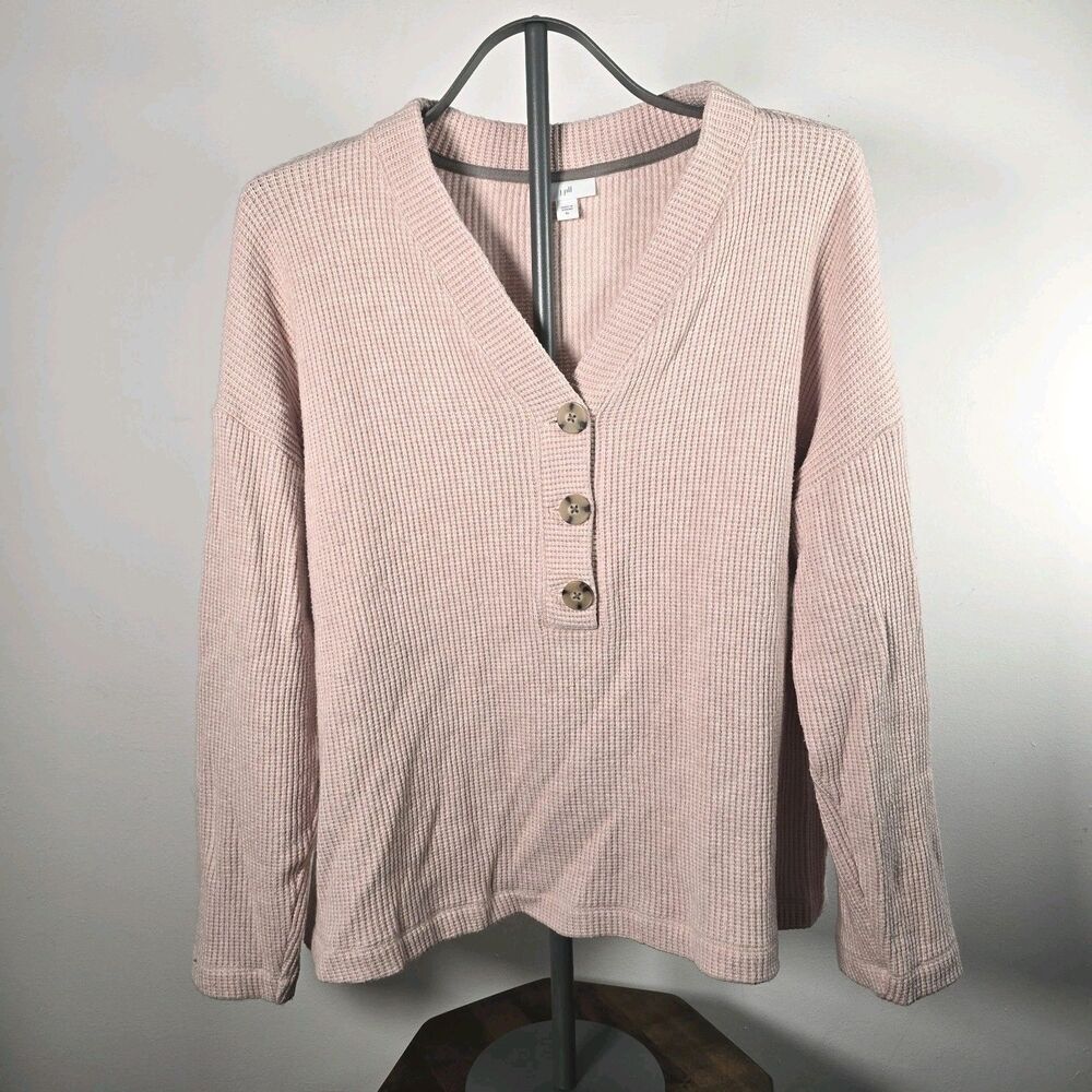 J.Jill Soft Blush Pink Pullover Knit Button Henley Top Shirt Longsleeve